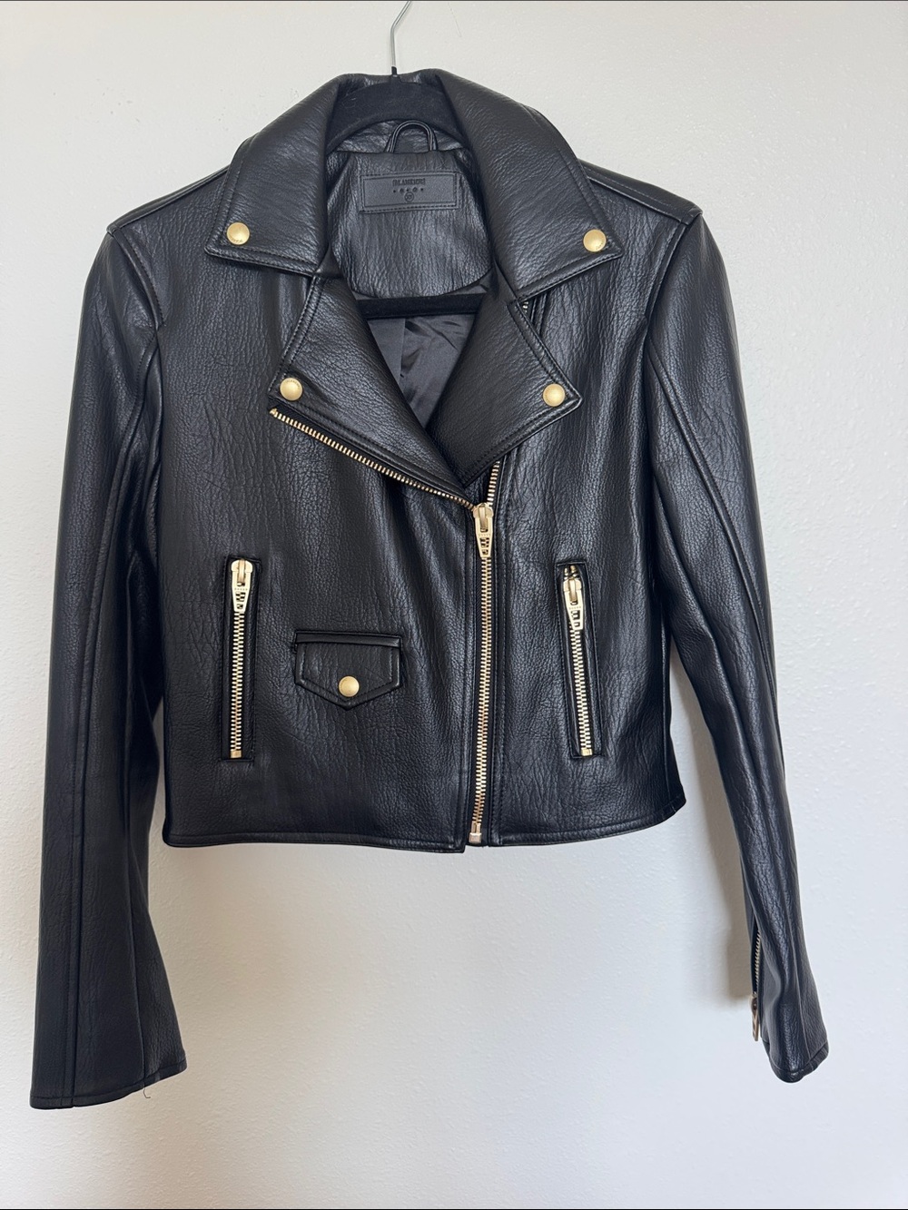 Blank NYC Black Faux Leather Moto Jacket with Gold Hardware